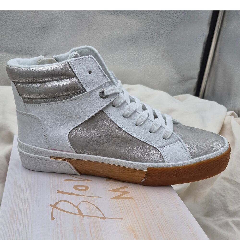 NEW Blowfish Malibu Womens Waverly High Top Sneaker White/Silver SIZE 10 M